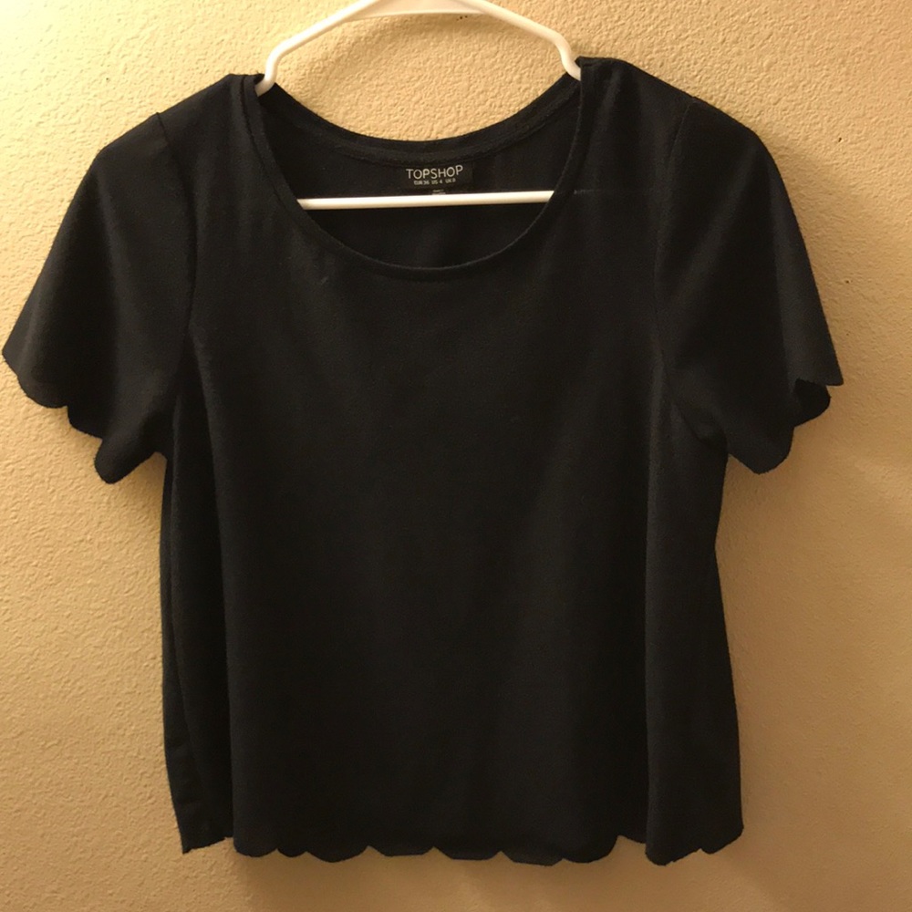 Topshop Scalloped Black Frill Tee